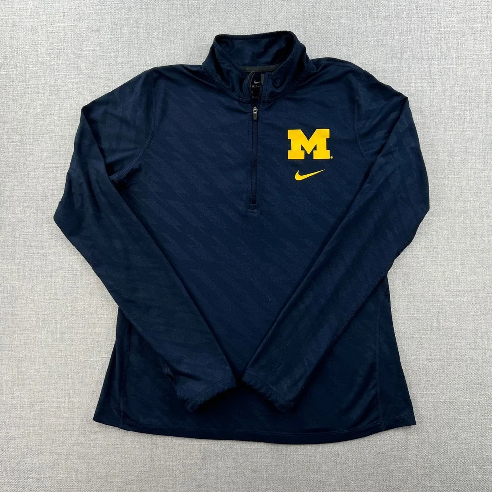 Nike Michigan Wolverines Quarter Zip Dri-Fit Athletic Pullover Women L Navy Blue
